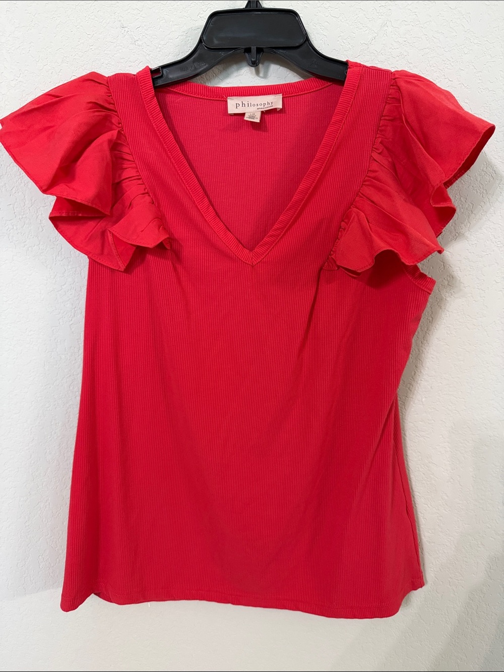 Philosophy Muted Red V-Neck Ruffle Tank Top